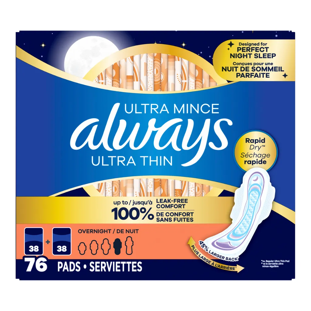 Always Ultra Thin Overnight Pads 76-count
