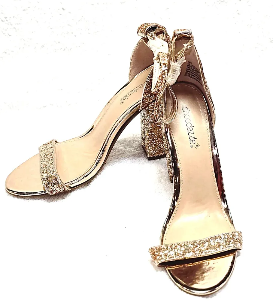 Shoedazzle Gold glitter block heel sandals