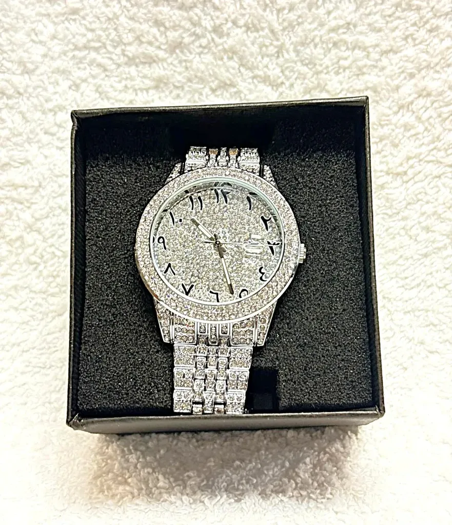 Luxury Crystal Watch, moissanite Rhinestone Stainless Steel Band for men 